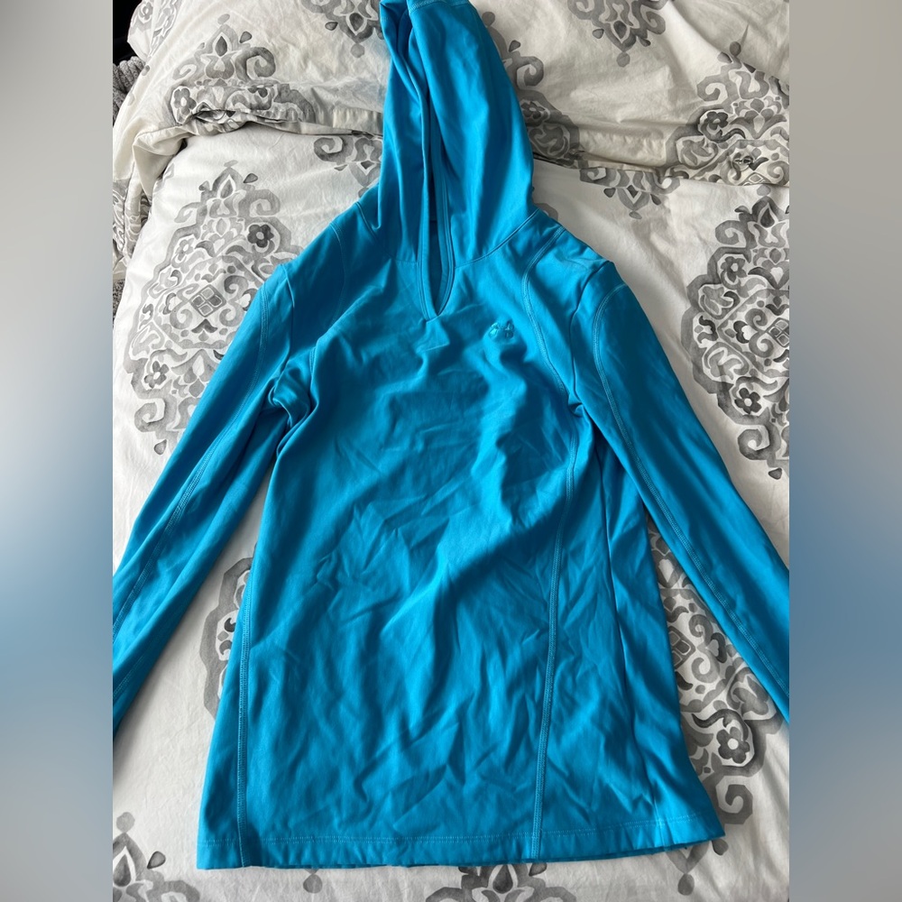Blue Hooded Long Sleeve Top